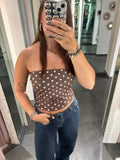 Polka Dot Stretchy Tube Top Brown - My Favourites