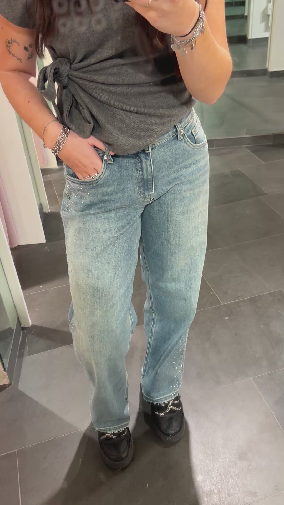 Maeve Sparkle Side Wide Leg Jeans