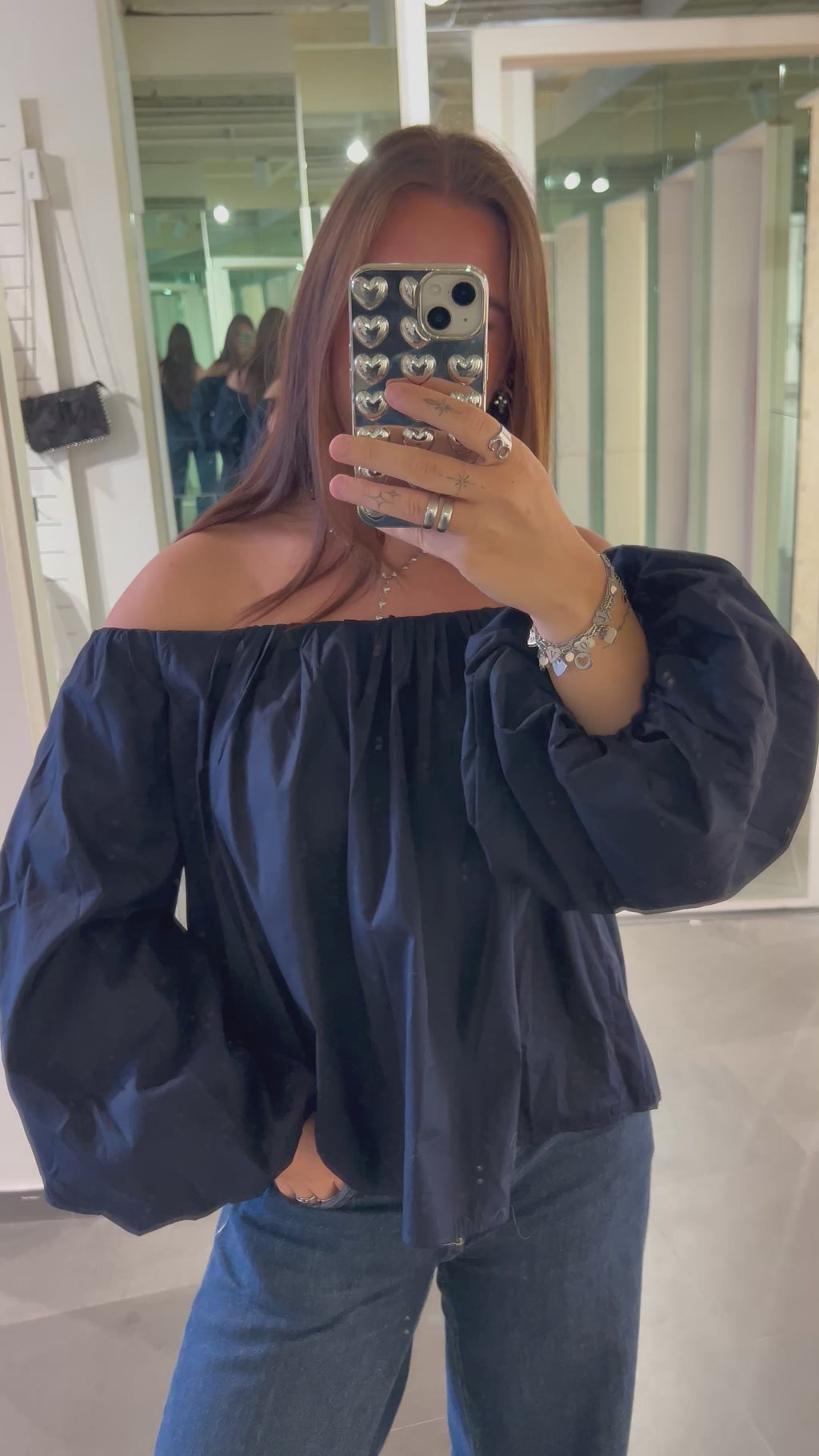 Puff Off Shoulder Blouse Navy