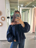 Puff Off Shoulder Blouse Navy - My Favourites