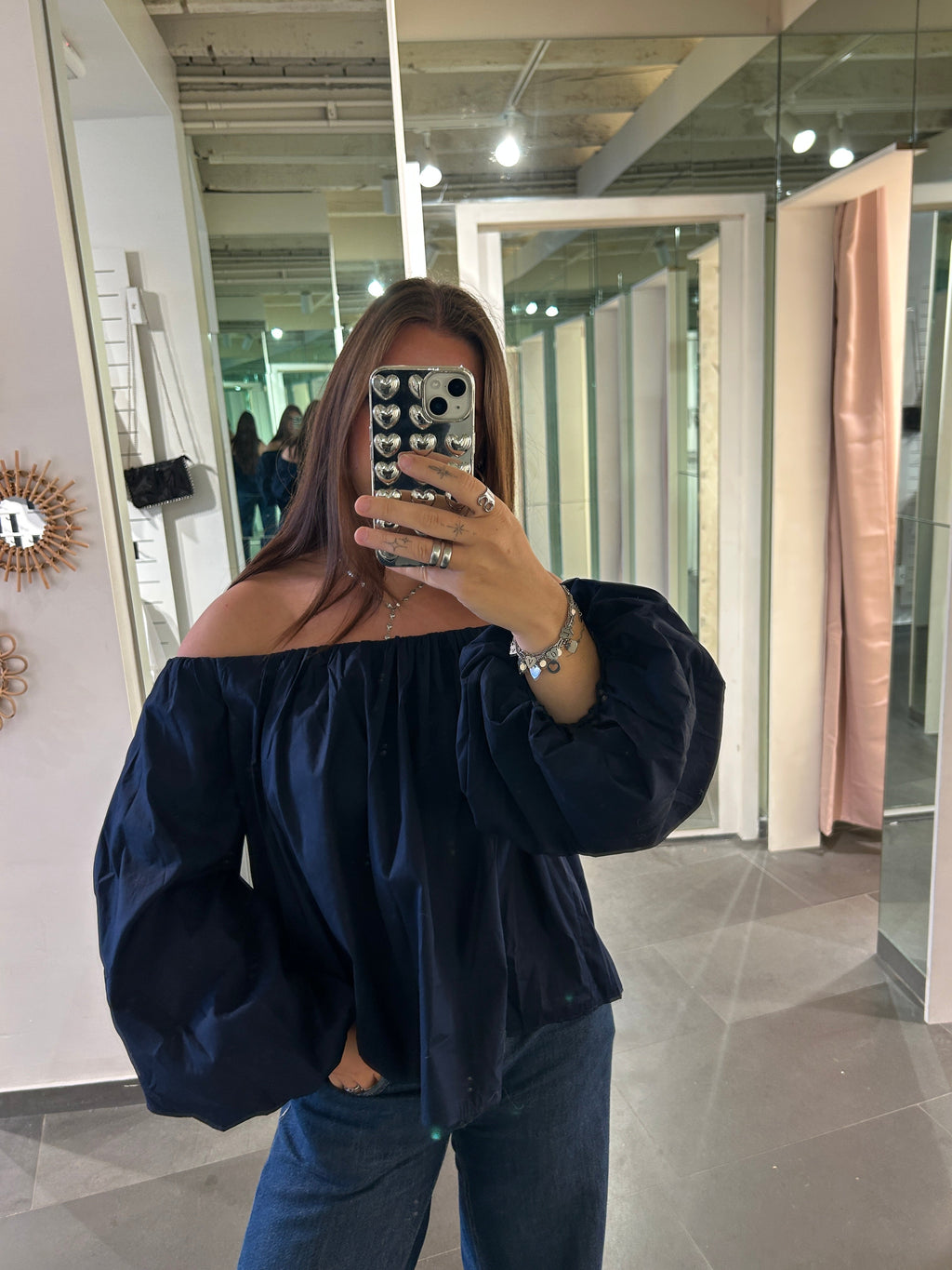 Puff Off Shoulder Blouse Navy - My Favourites