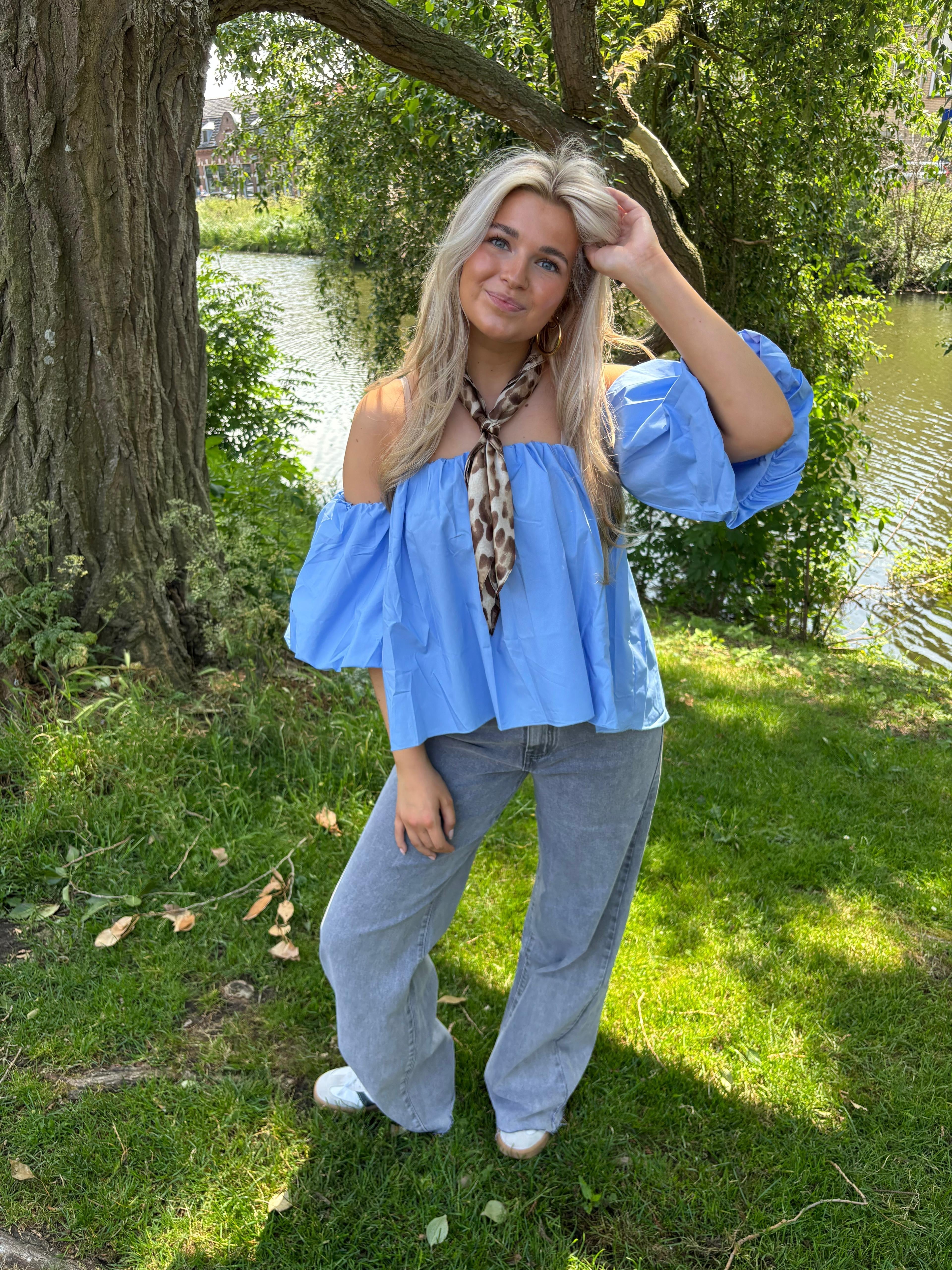 Puff Off Shoulder Top Blue - My Favourites