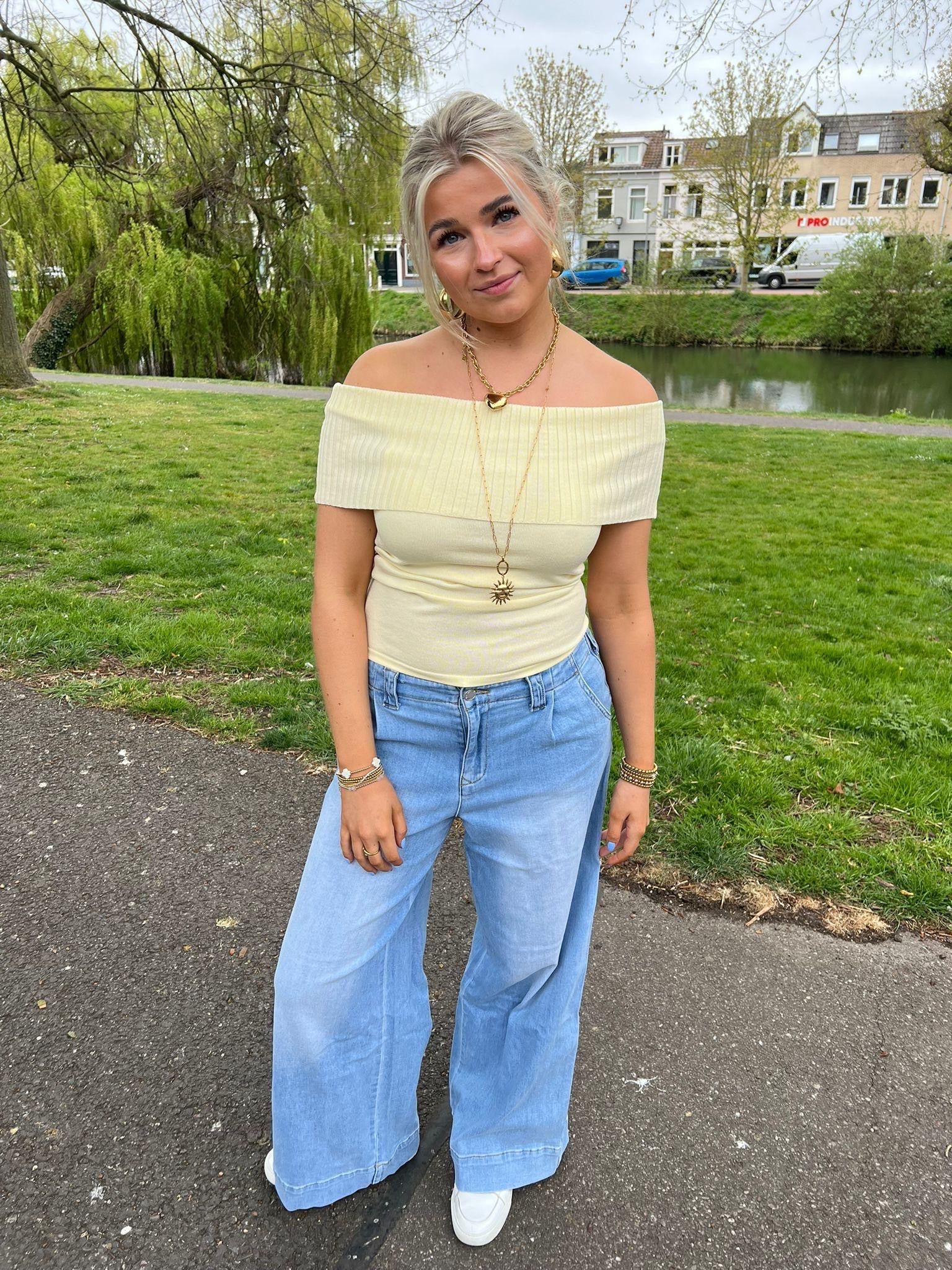 Ribbed Off Shoulder Top Yellow - My Favourites