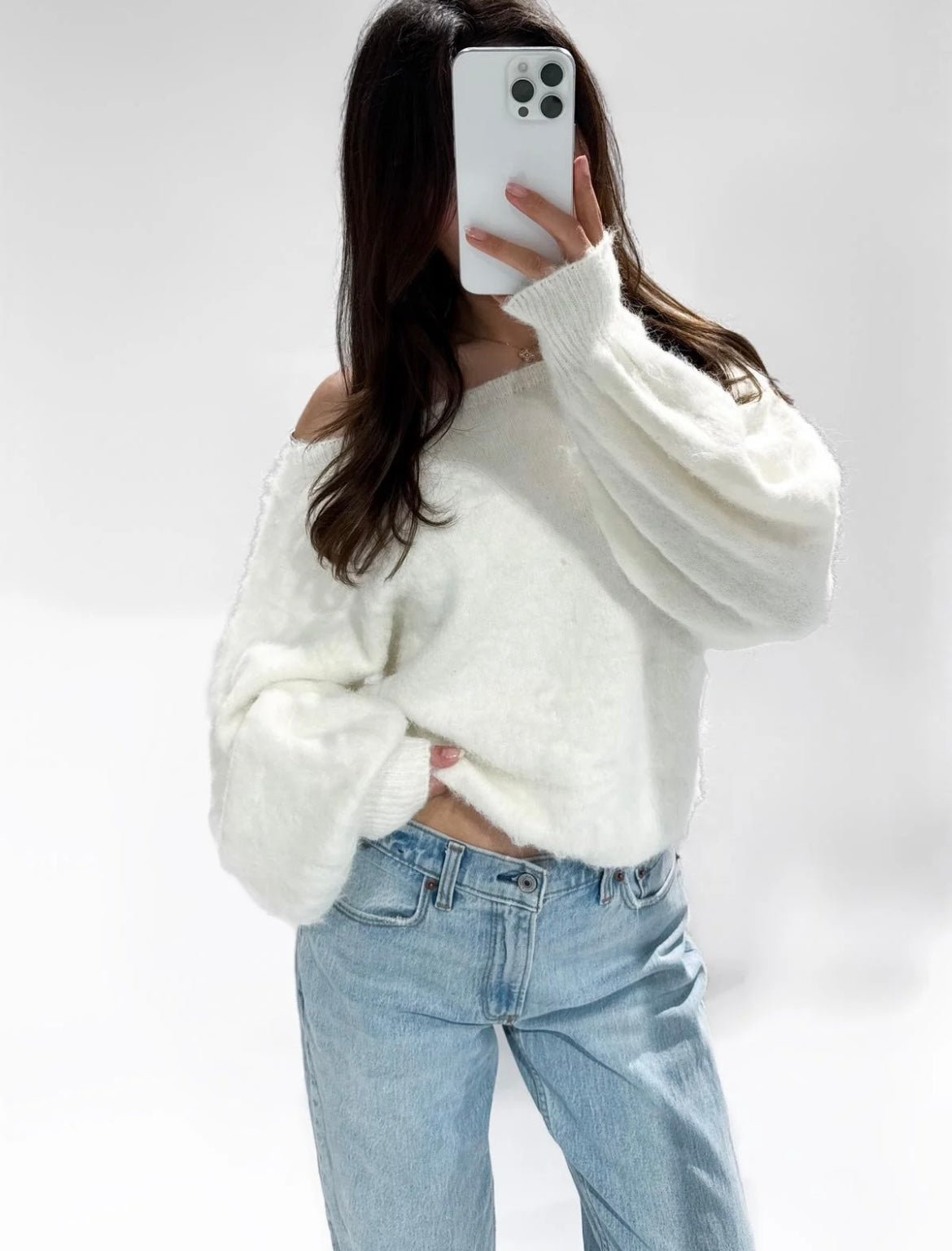 Sally Fluffy Sweater White - My Favourites