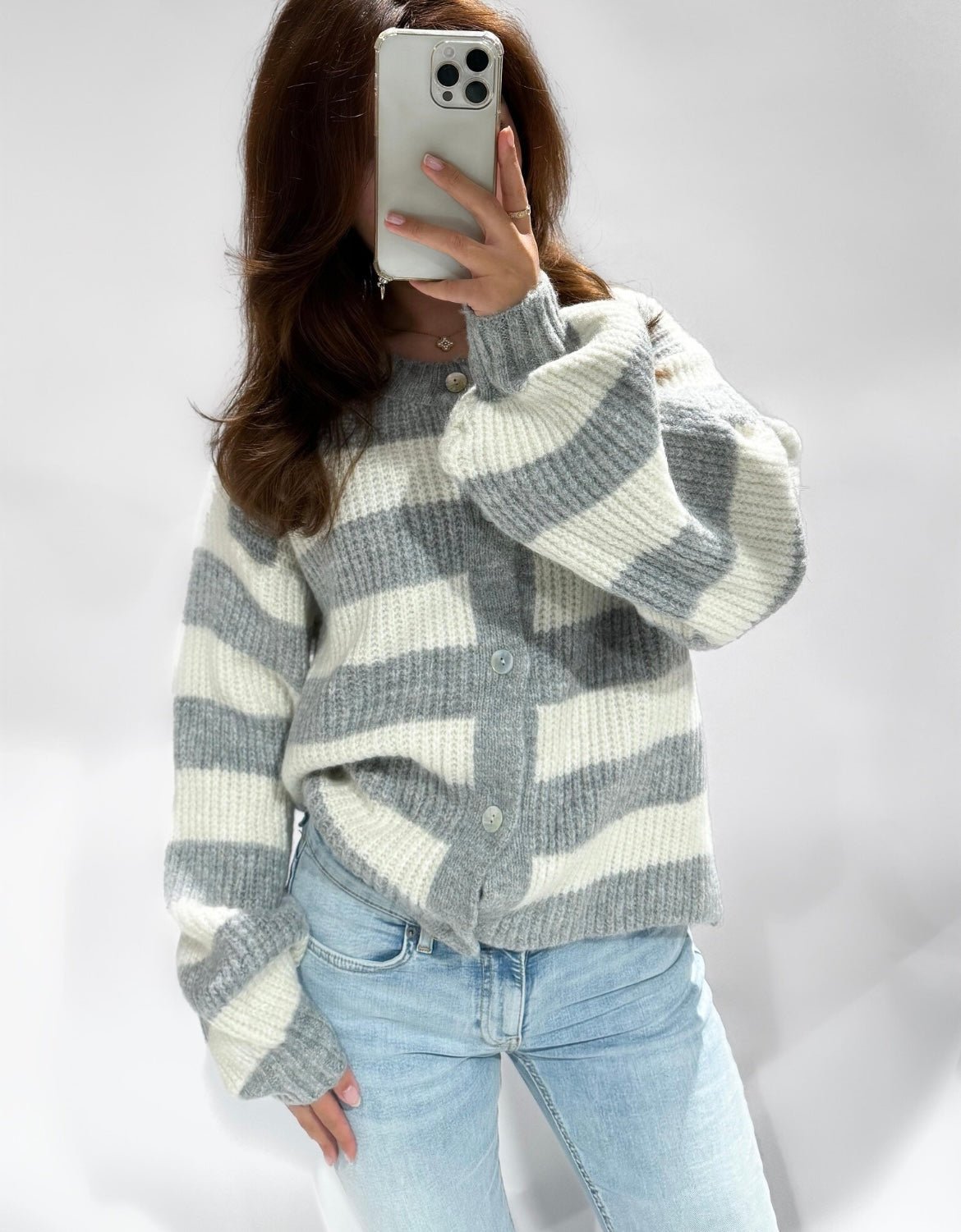 Sarah Cardigan Striped Grey - My Favourites