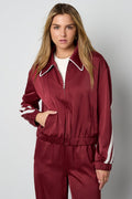 Satin Look Sporty Jacket Burgundy - My Favourites