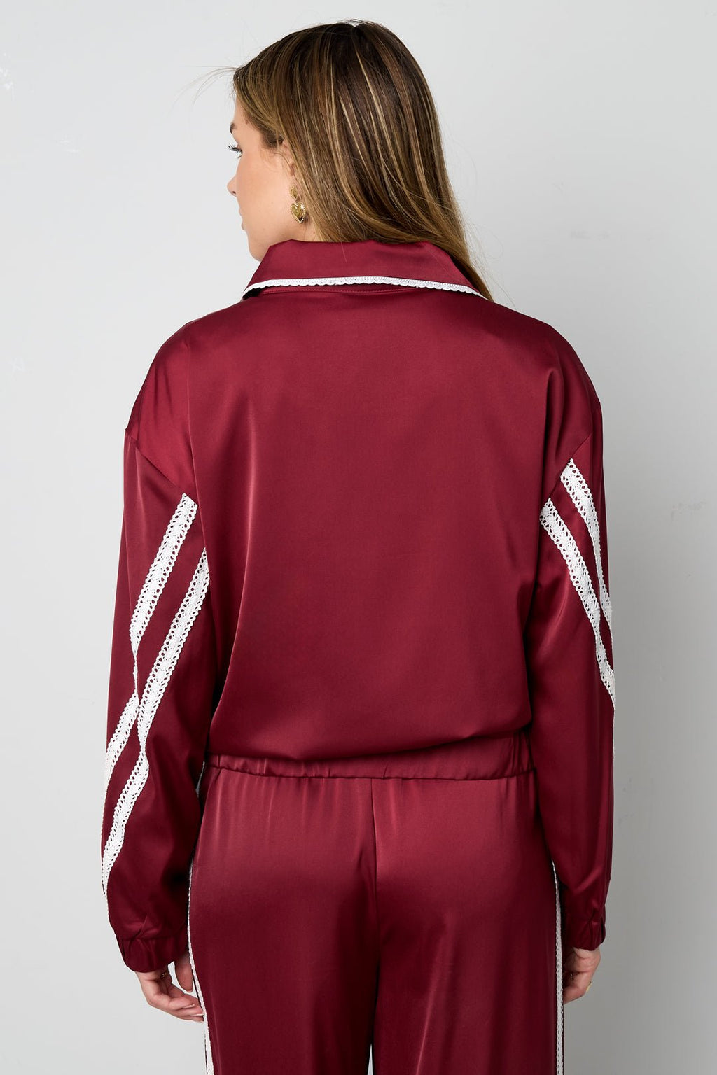 Satin Look Sporty Jacket Burgundy - My Favourites