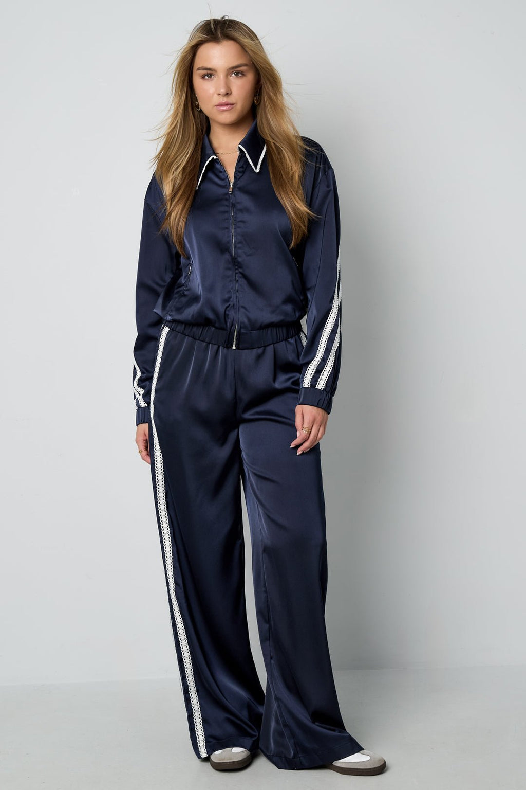 Satin Look Sporty Jacket Navy - My Favourites