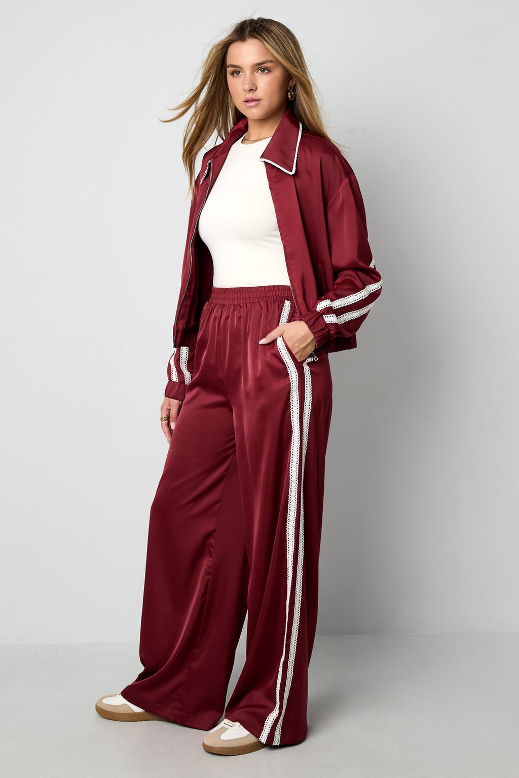 Satin Look Sporty Pants Burgundy - My Favourites