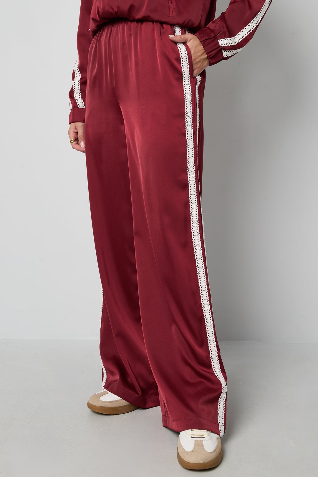 Satin Look Sporty Pants Burgundy - My Favourites