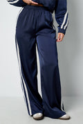 Satin Look Sporty Pants Navy - My Favourites