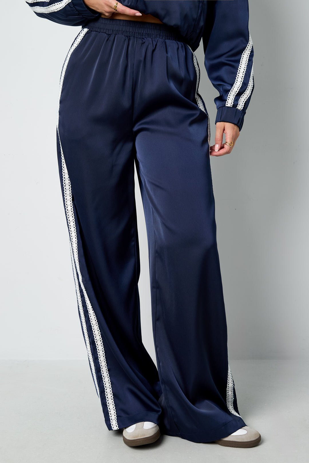Satin Look Sporty Pants Navy - My Favourites