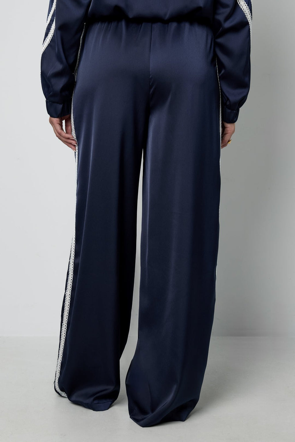 Satin Look Sporty Pants Navy - My Favourites