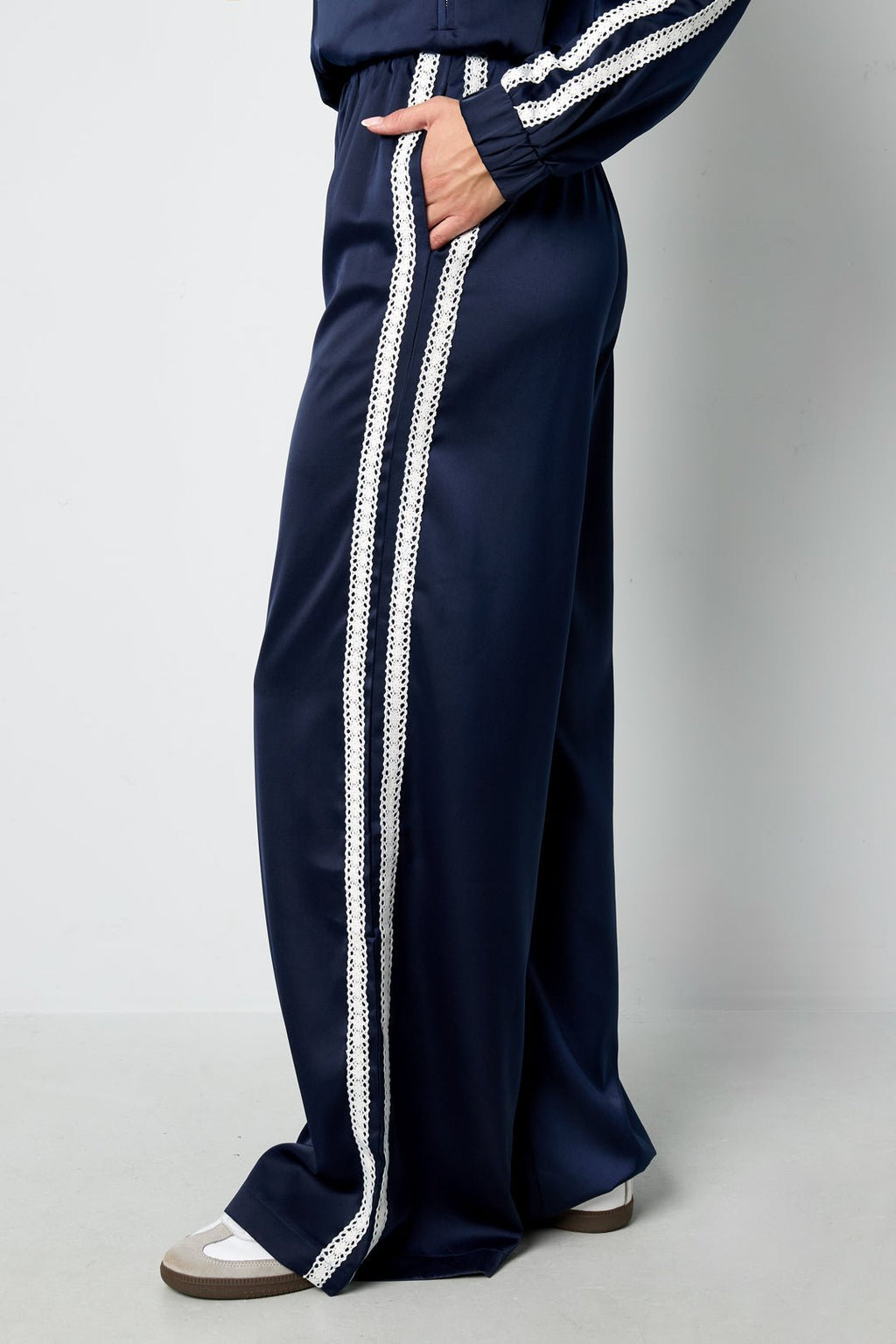 Satin Look Sporty Pants Navy - My Favourites