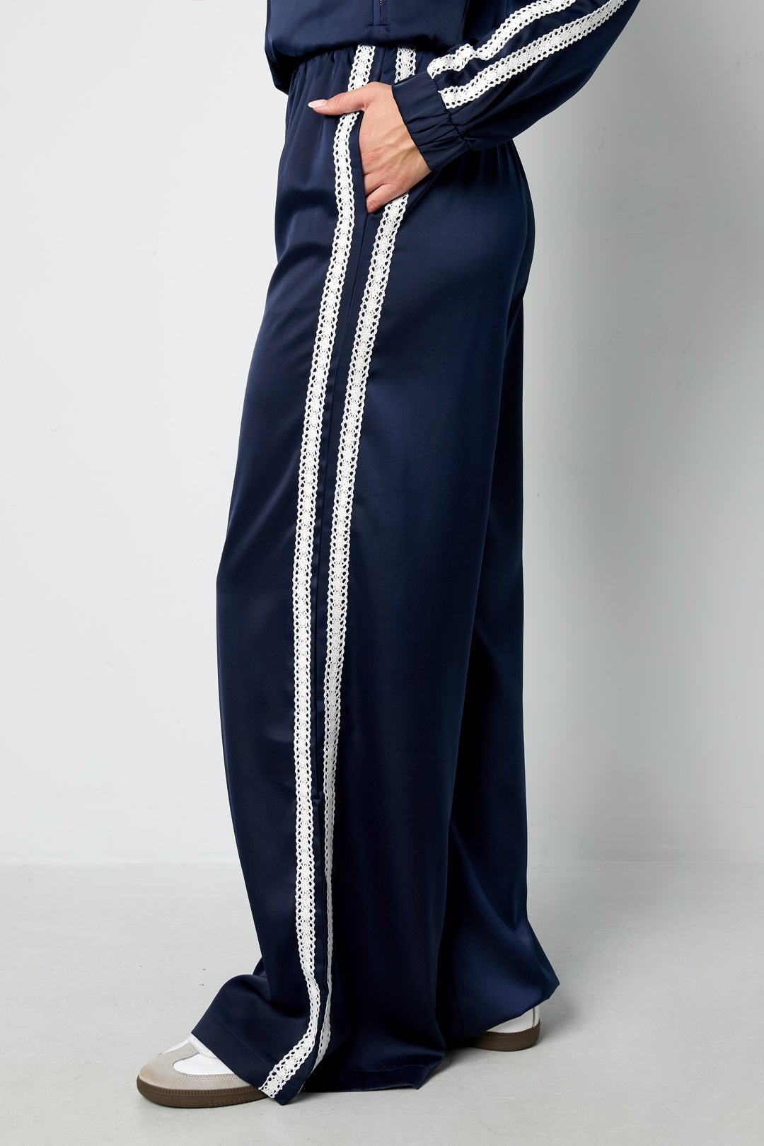 Satin Look Sporty Pants Navy - My Favourites