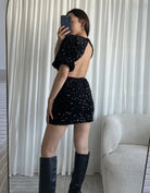 Sequin Open Back Dress Black - My Favourites