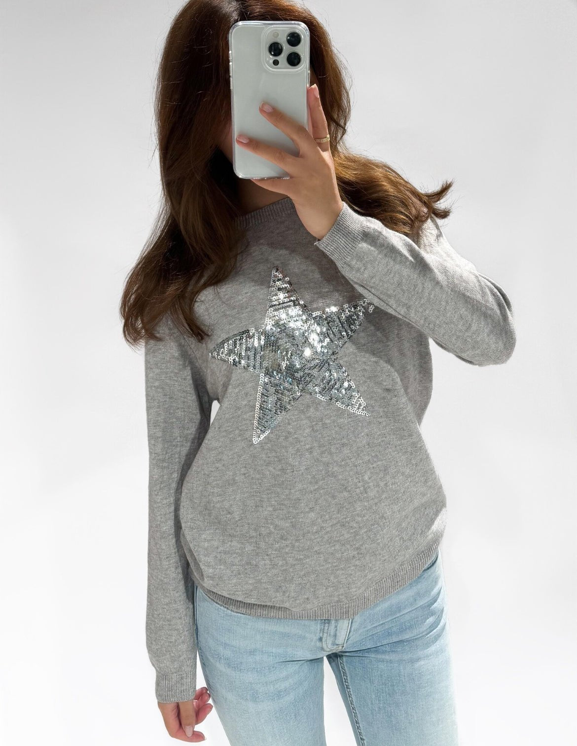 Sequin Star Sweater Grey - 