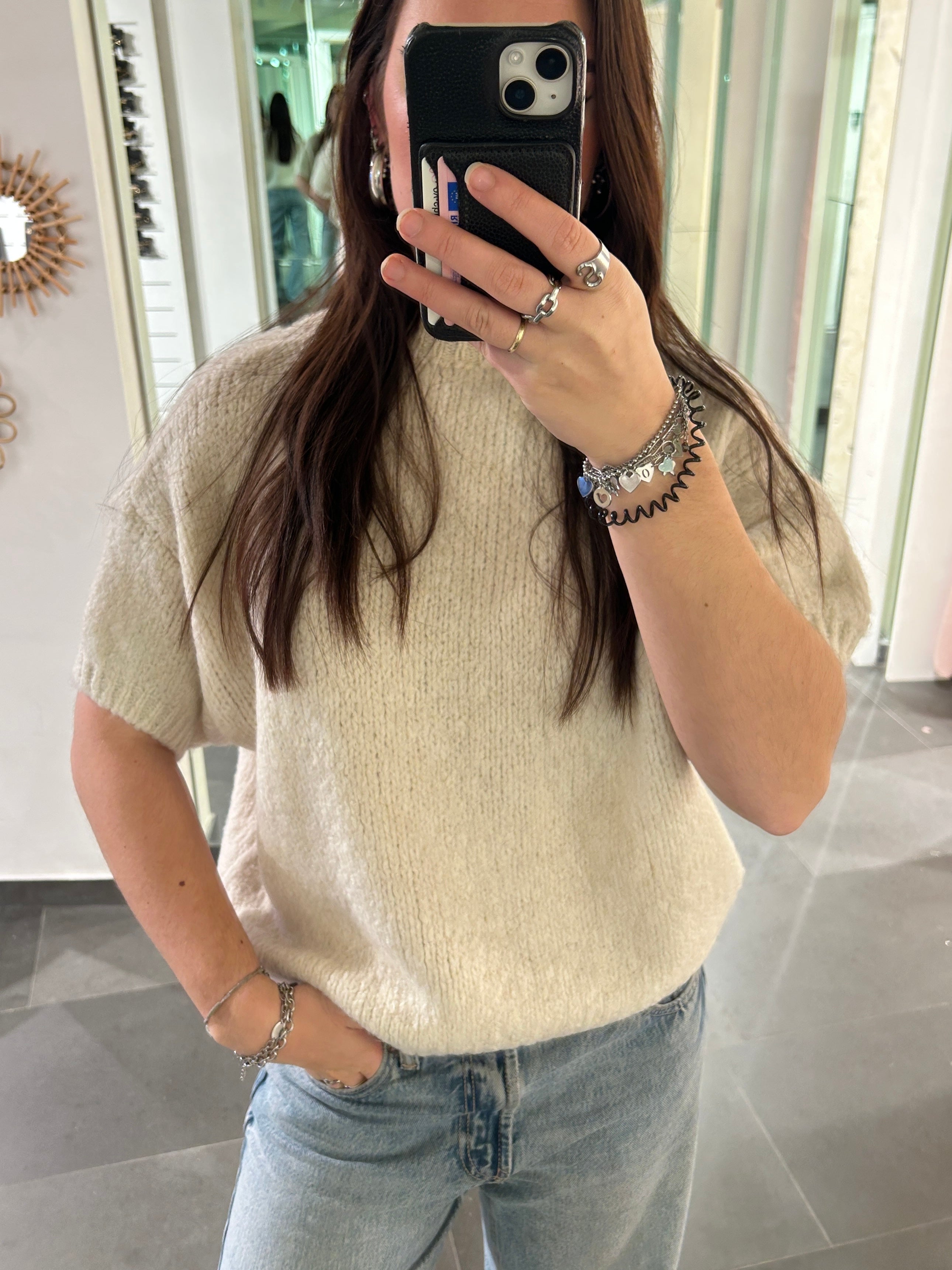 Short Sleeve Knit Sweater Beige - My Favourites