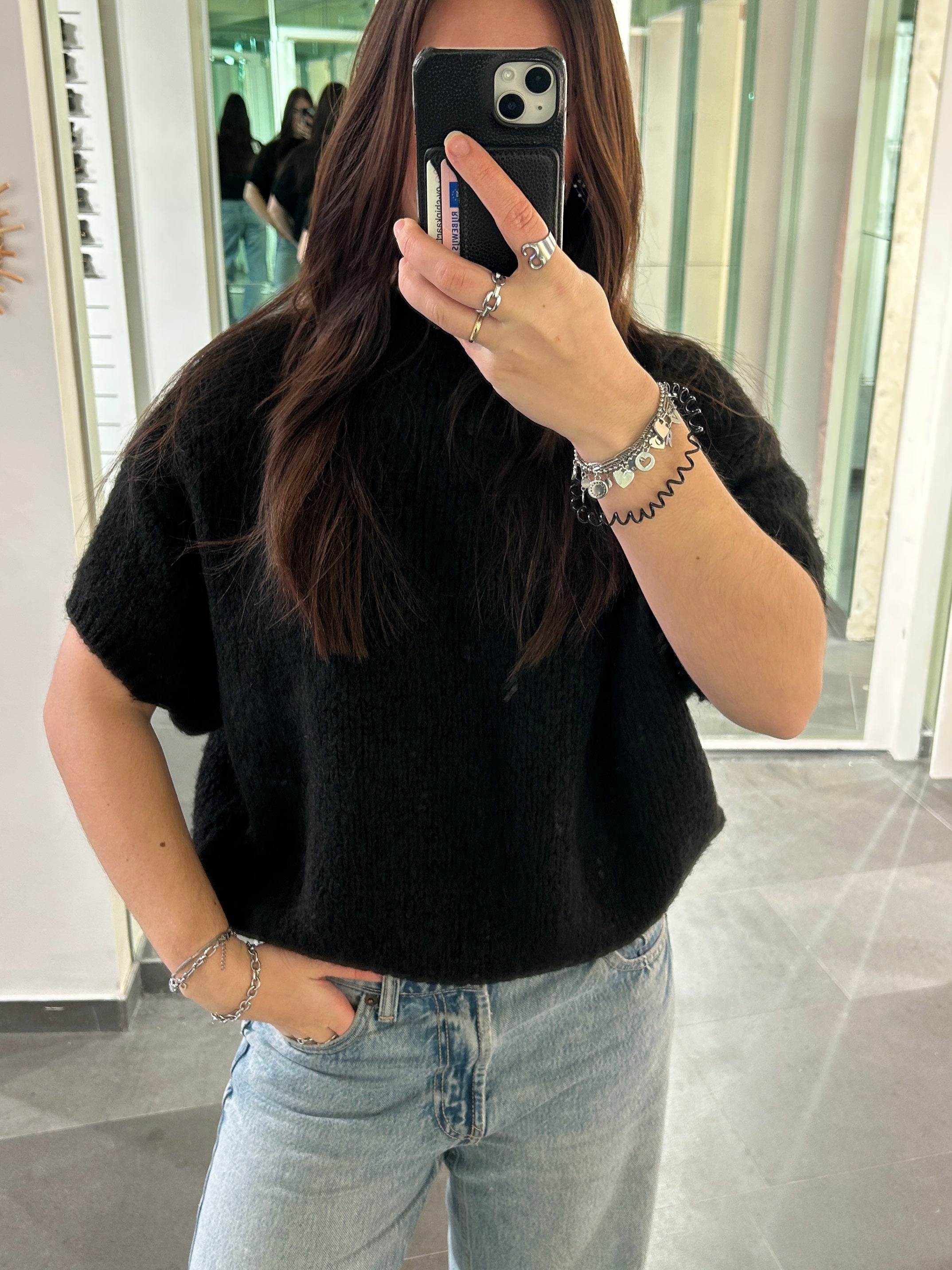 Short Sleeve Knit Sweater Black - My Favourites