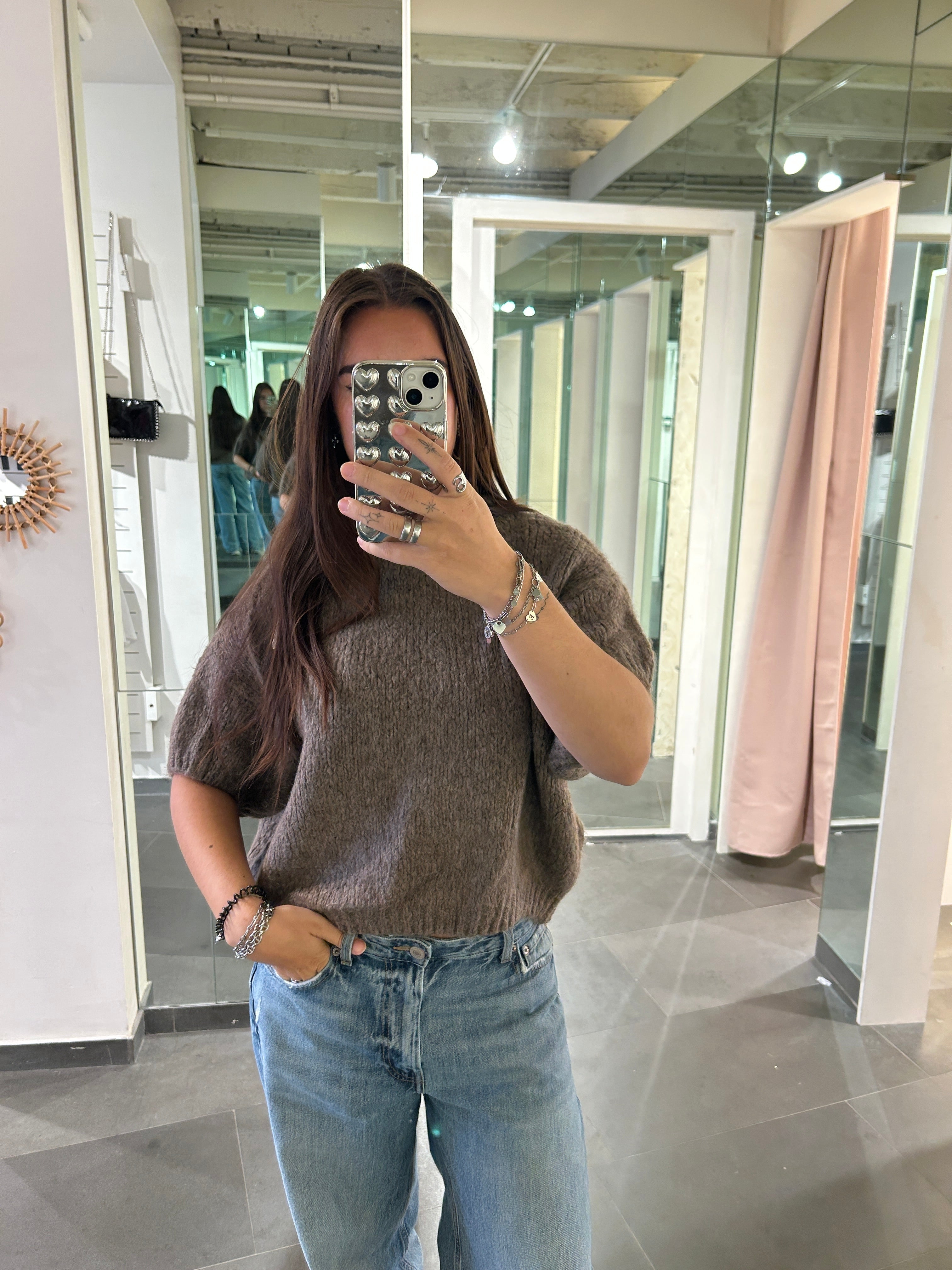 Short Sleeve Knit Sweater Brown - My Favourites