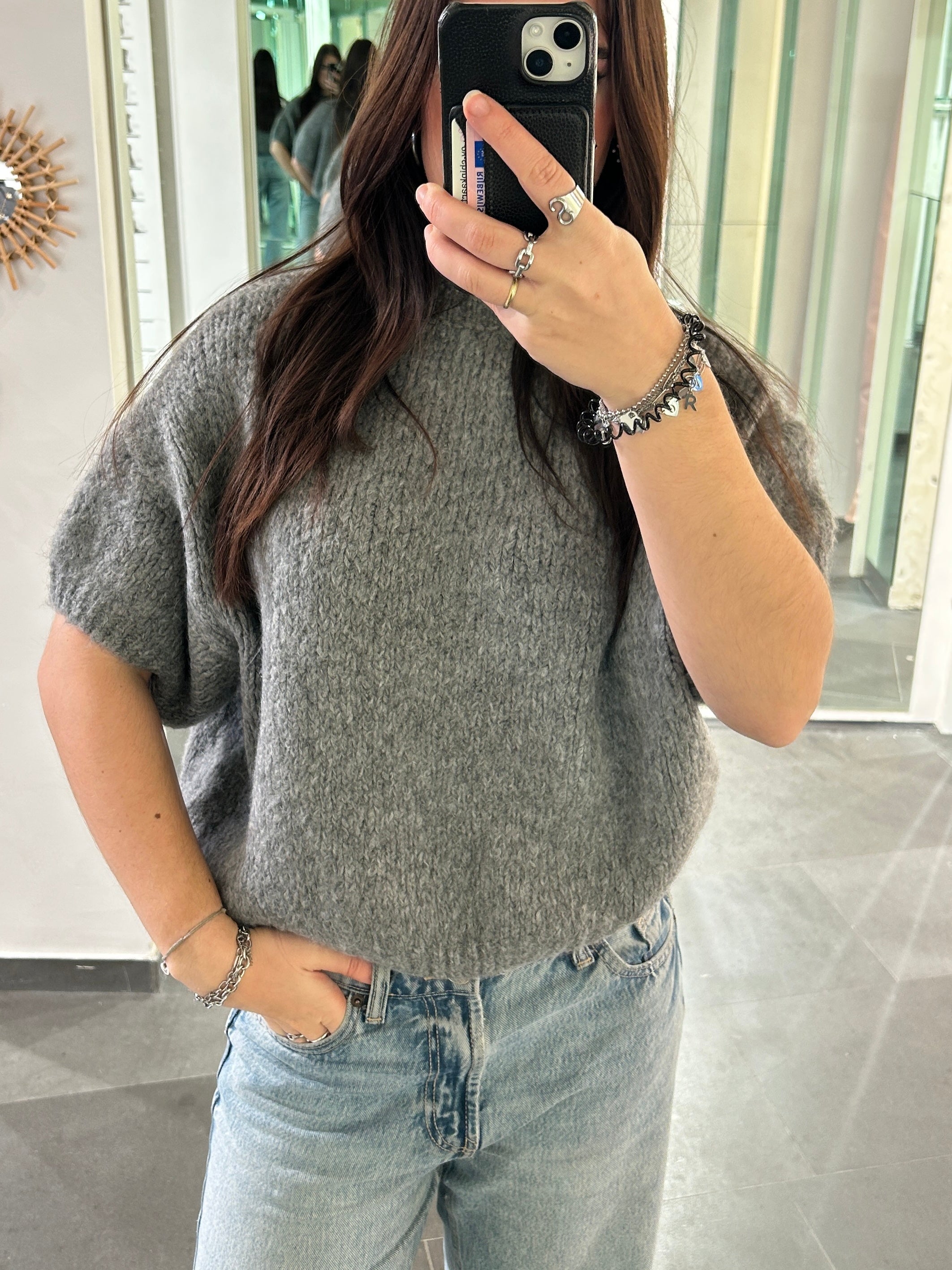 Short Sleeve Knit Sweater Grey - My Favourites