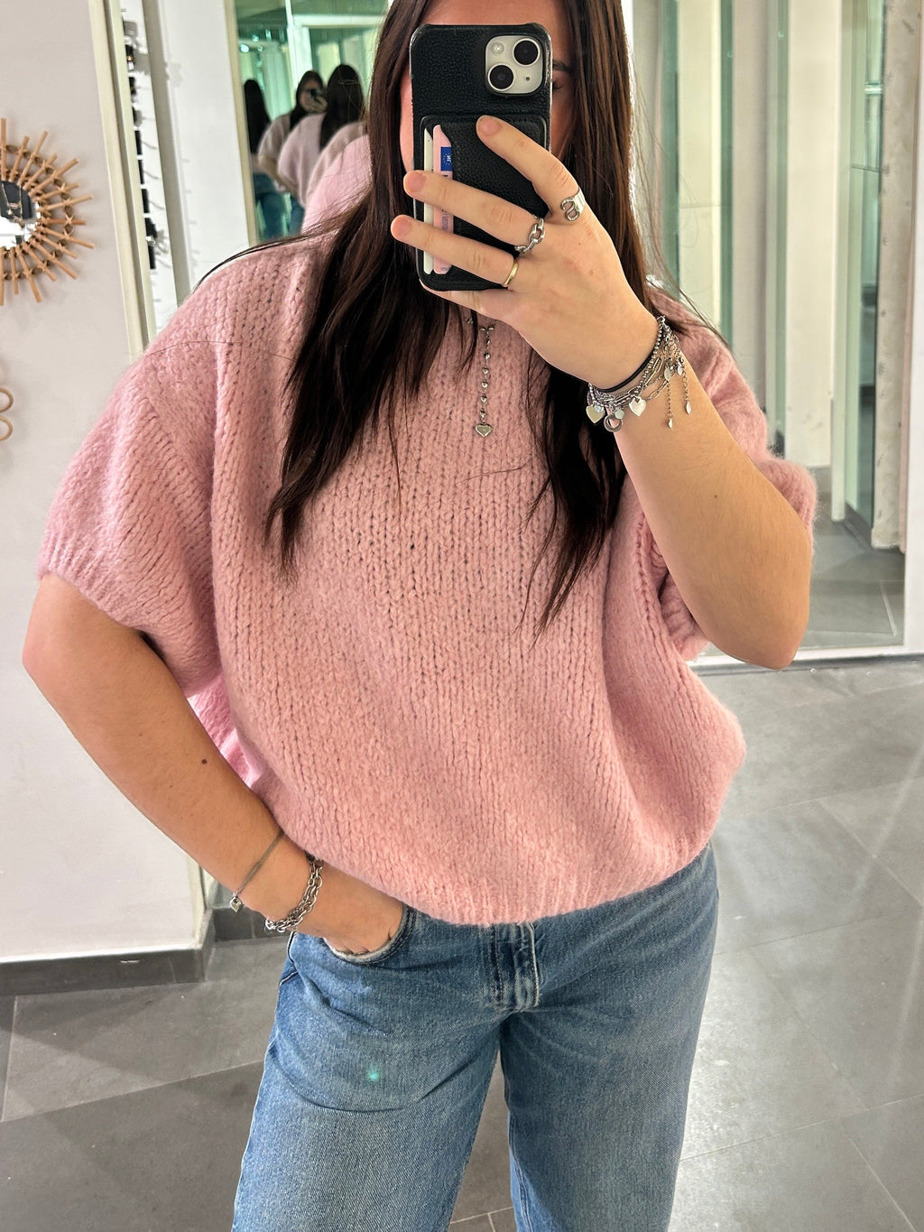 Short Sleeve Knit Sweater Pink - My Favourites