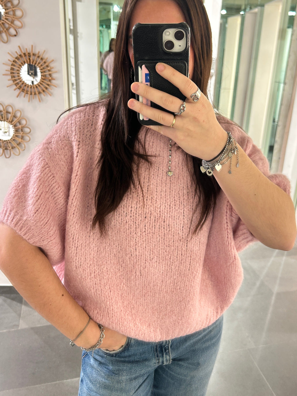 Short Sleeve Knit Sweater Pink - My Favourites