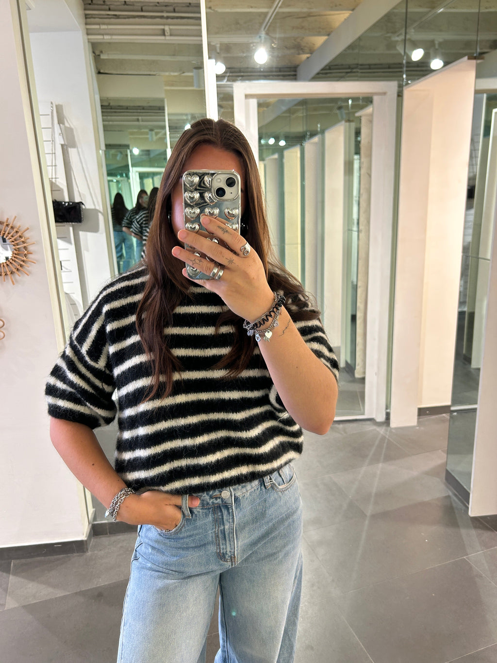 Short Sleeve Knit Sweater Striped Black/White - My Favourites