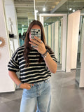Short Sleeve Knit Sweater Striped Black/White - My Favourites