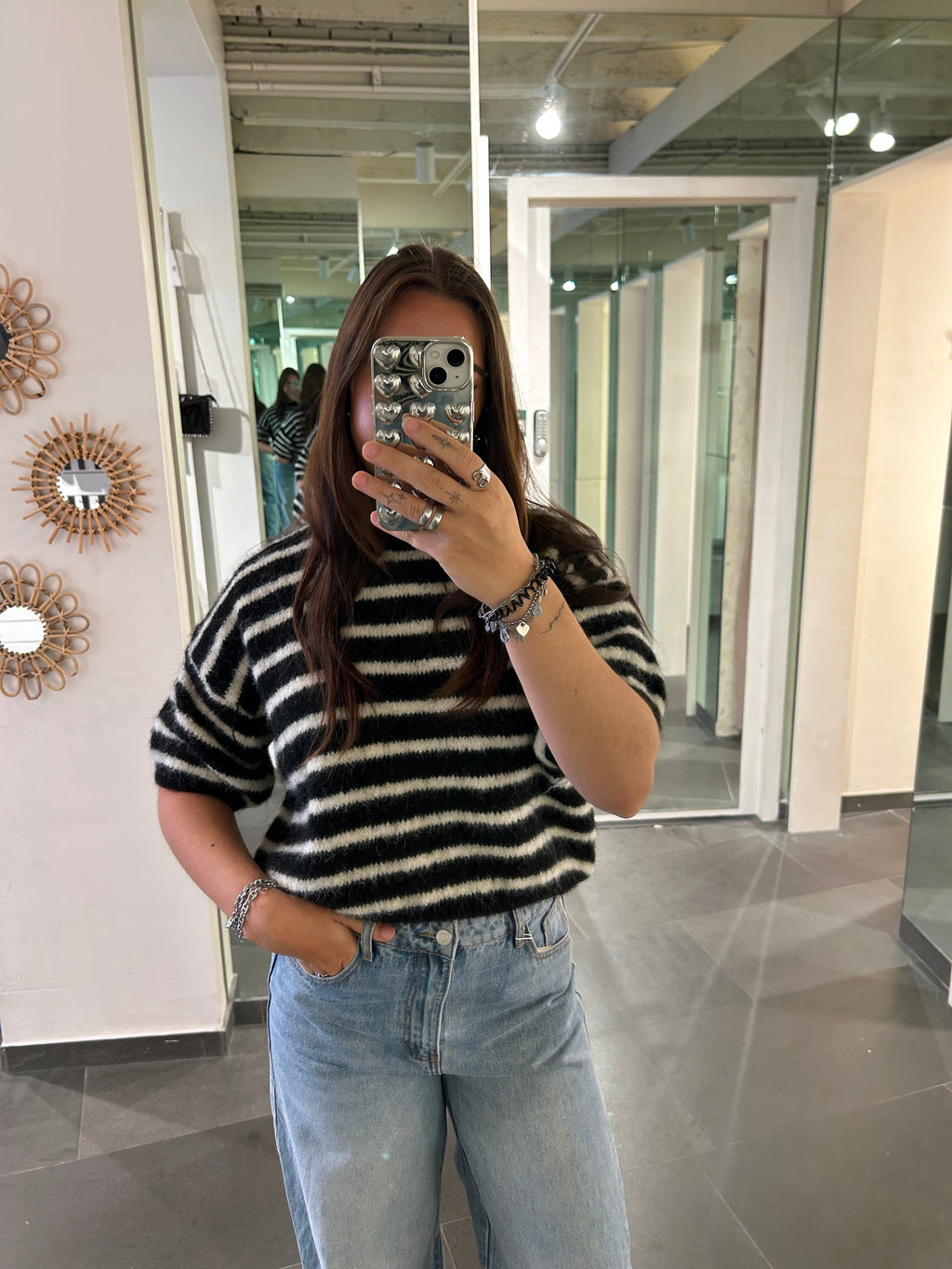 Short Sleeve Knit Sweater Striped Black/White - My Favourites
