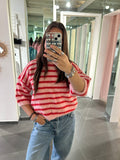 Short Sleeve Knit Sweater Striped Pink/Red - My Favourites