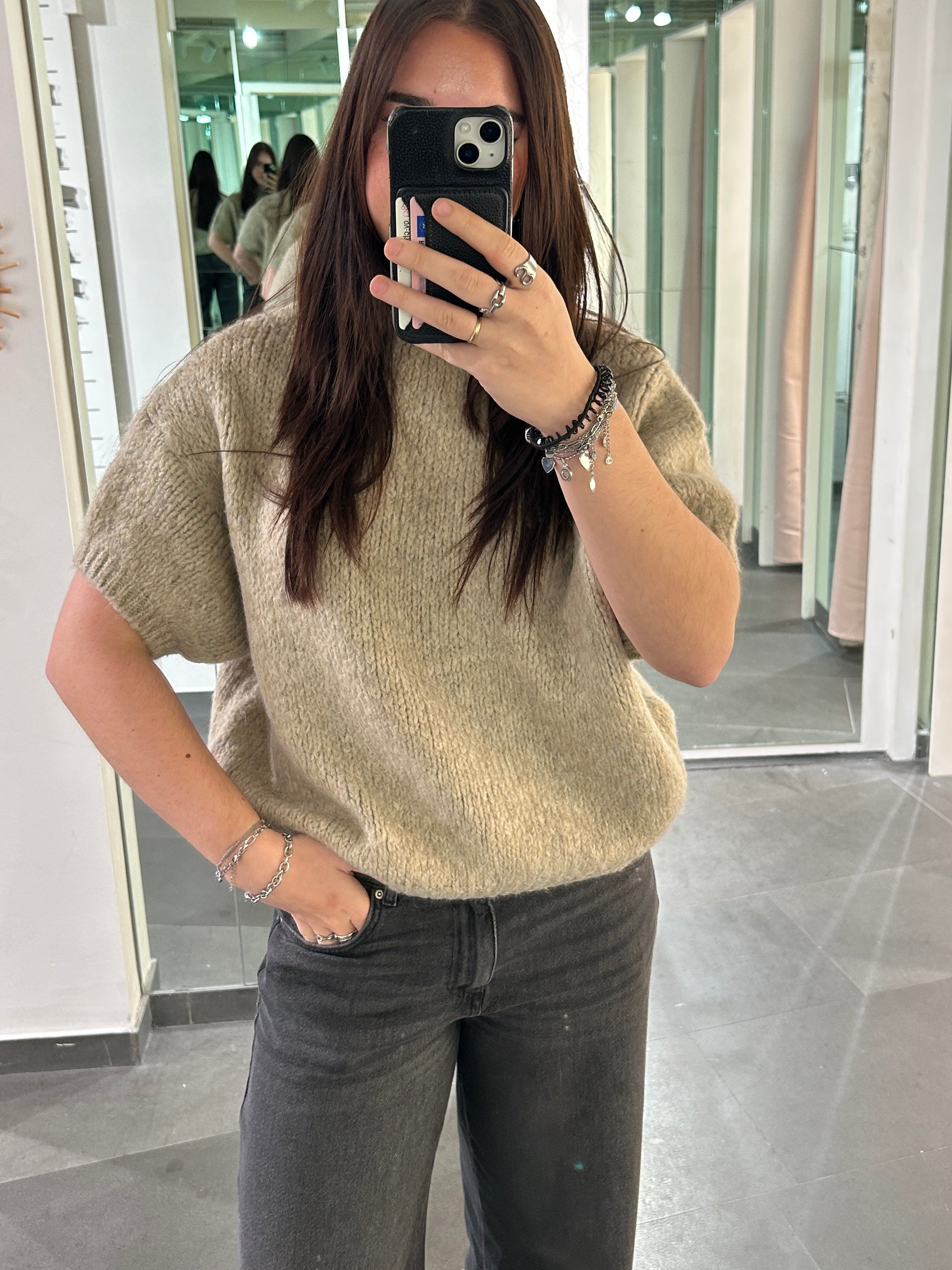 Short Sleeve Knit Sweater Taupe - My Favourites