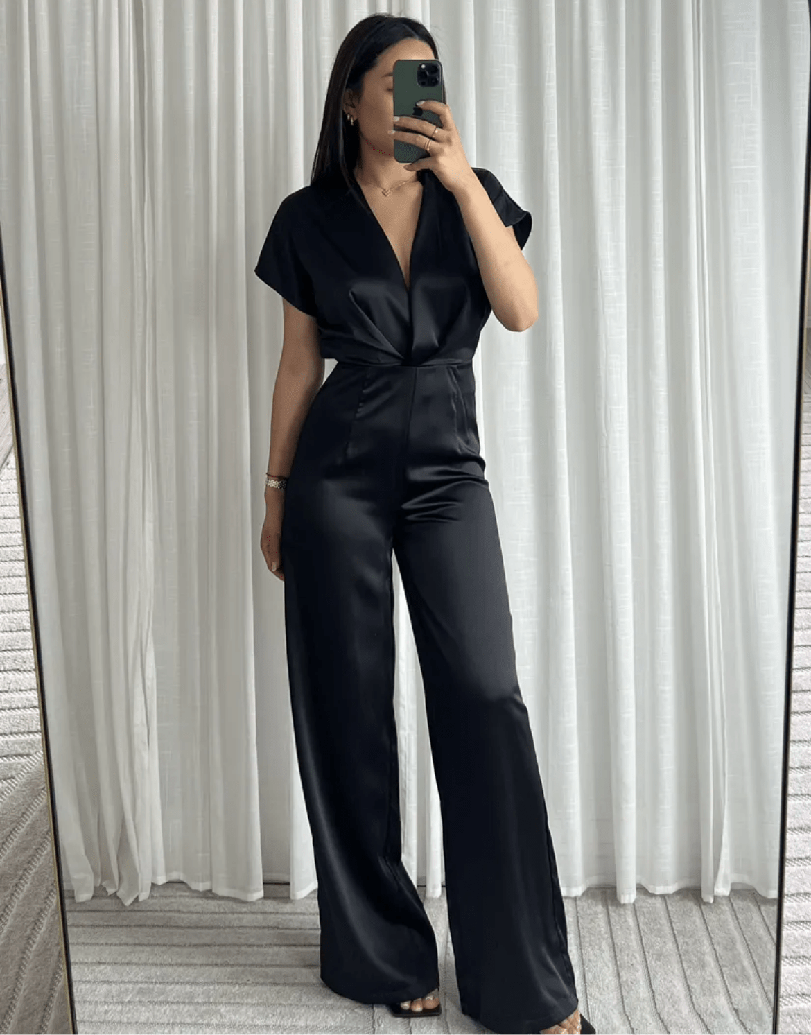 Silky Satin Open Back Jumpsuit Black - 