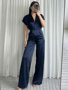 Silky Satin Open Back Jumpsuit Navy - 