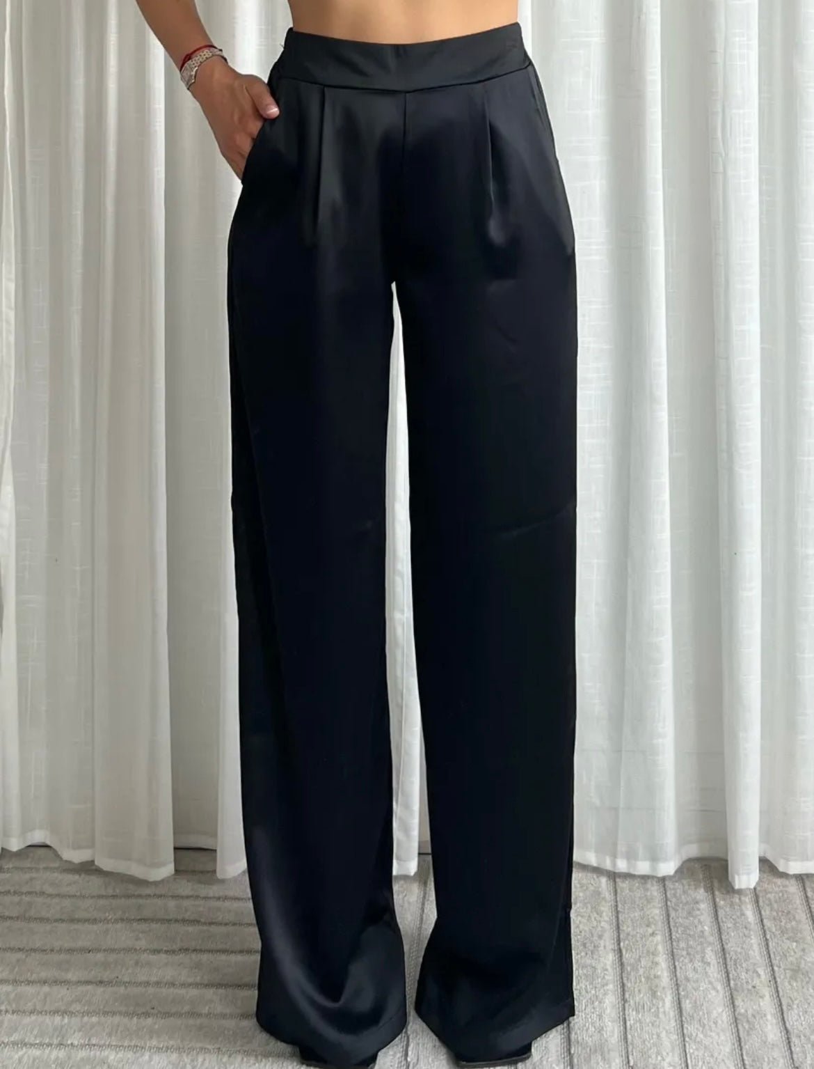 Silky Satin Pants Black - 