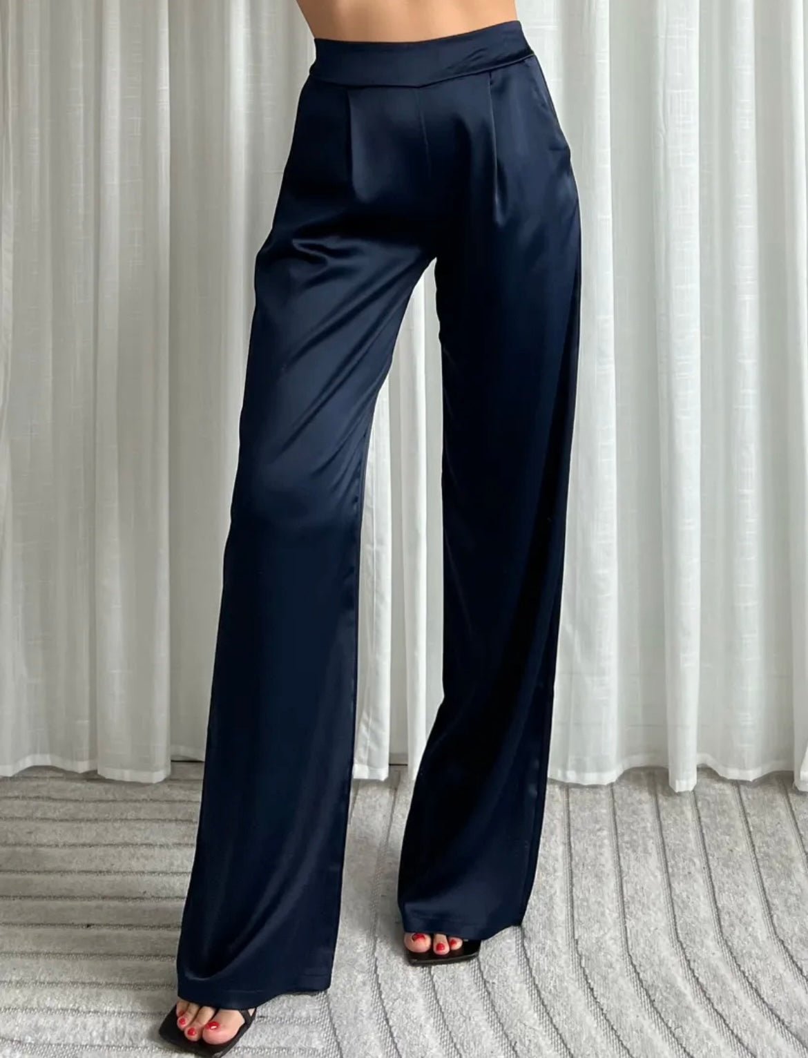 Silky Satin Pants Navy - My Favourites