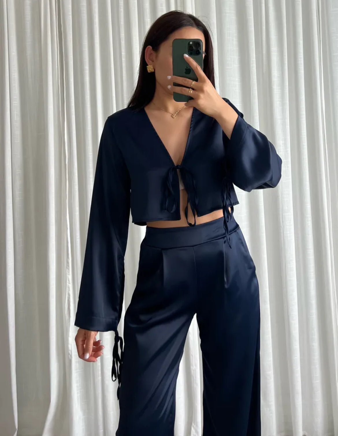 Silky Satin Top Navy - 