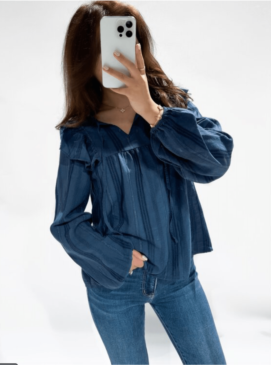 Sophie Ruffle Blouse Navy - 