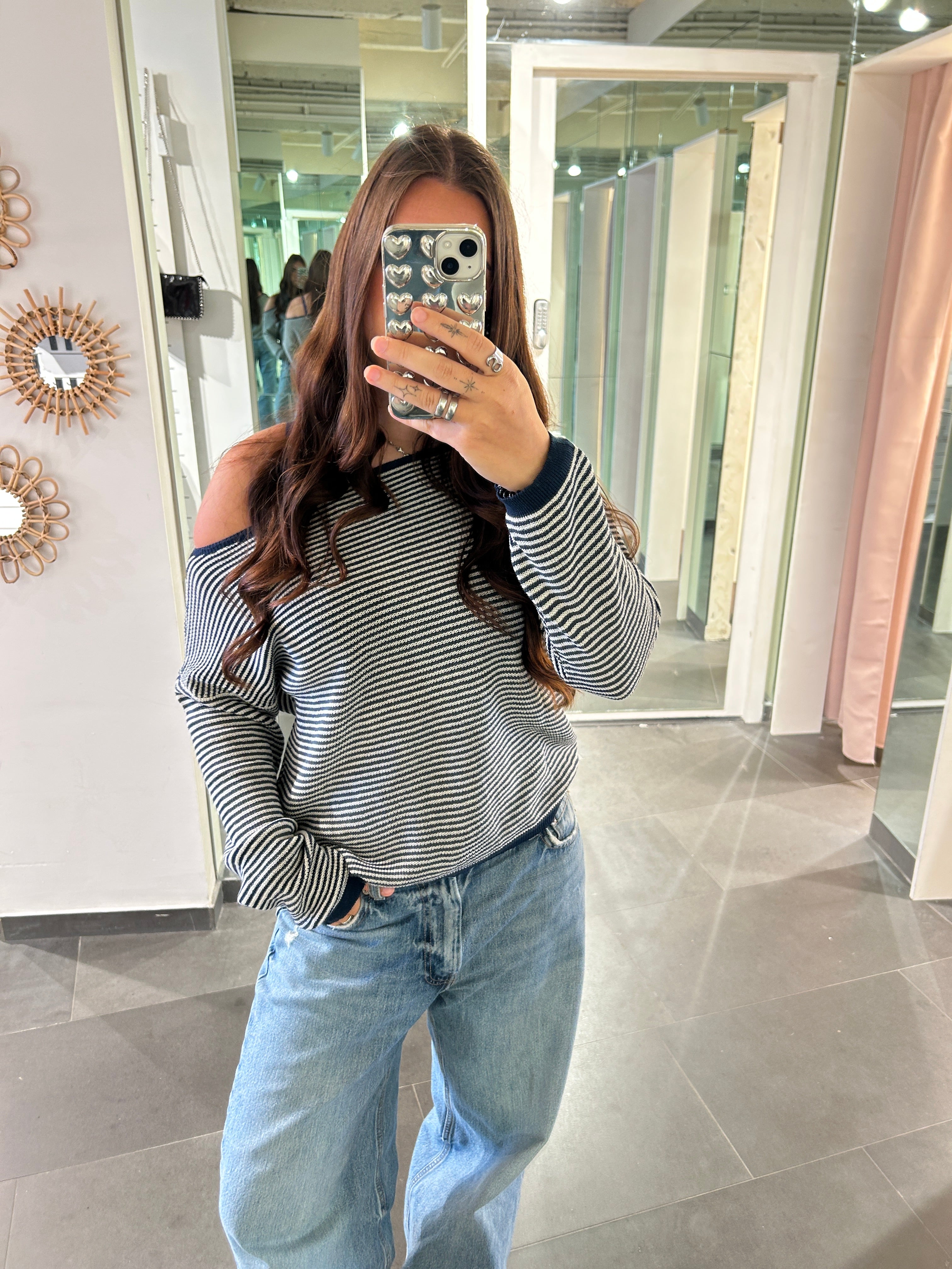 Striped One Shoulder Knit Blue - My Favourites