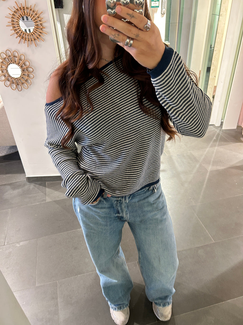 Striped One Shoulder Knit Blue - My Favourites