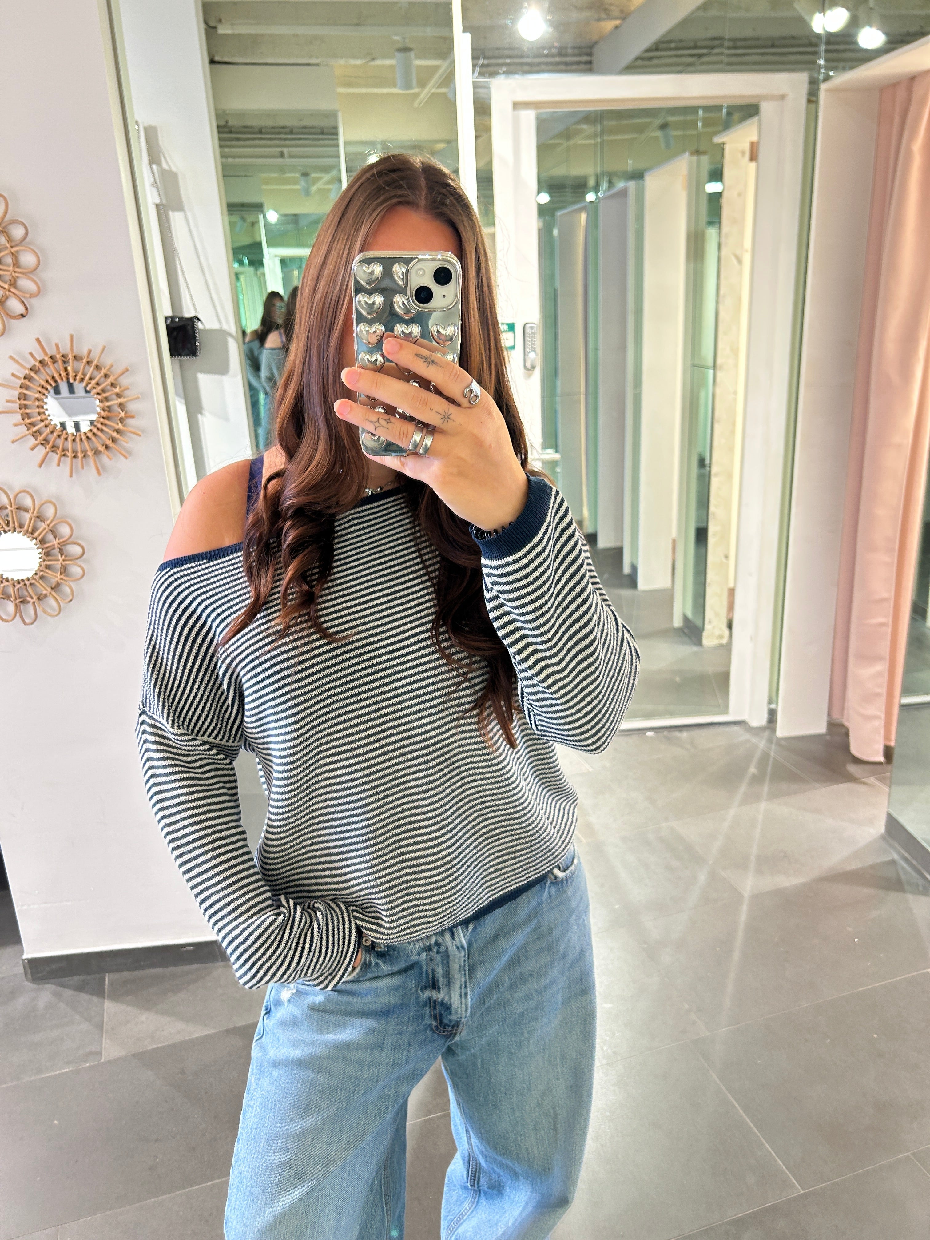 Striped One Shoulder Knit Blue - My Favourites