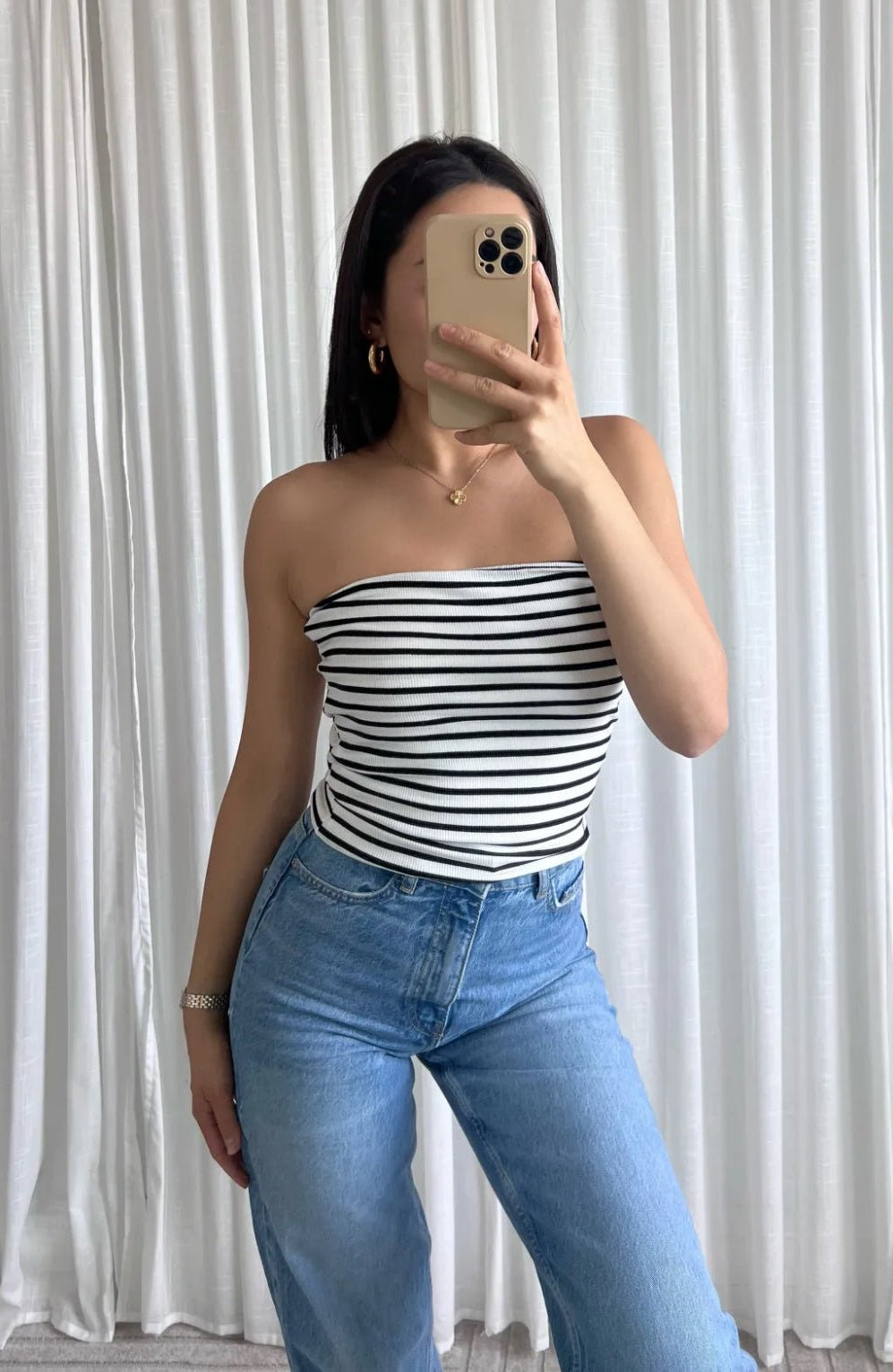 Striped tube top black and white -